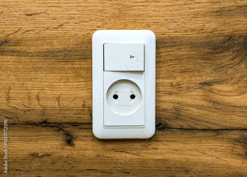 Vertical socket block with single-key switch installed in a wooden panel