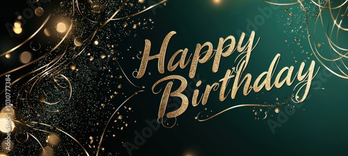 Luxurious Emerald Green and Gold Foil Happy Birthday Card Design for Elegant Celebrations