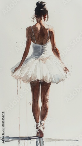 watercolor ballerina in white tutu executes a series of graceful movements