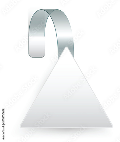 Blank triangular shelf wobbler pointing down with transparent plastic strip.