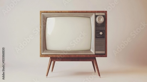 An old vintage retro tv television set with blank screen and isolated on a white background.