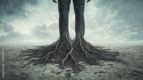 Businessperson rooted to the ground, unable to move forward, symbolizing the effects of stress