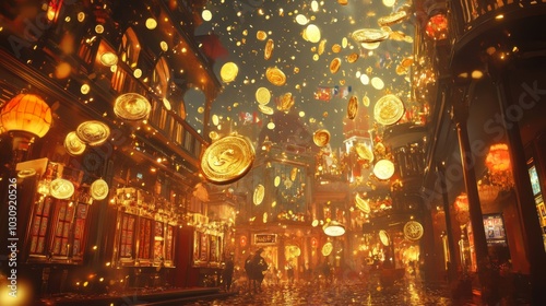 Fantasy casino wins giant golden coins raining magically