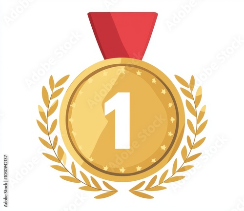 A modern abstract icon featuring a first place medal. Emoji illustration with a gold medal modern emoticon.