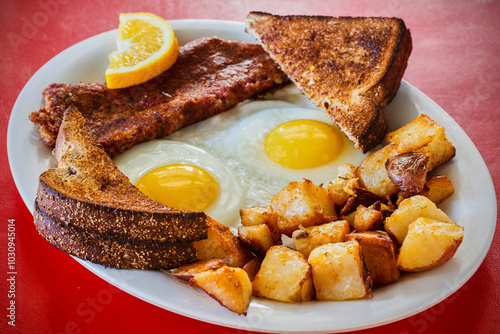 corned beef hash and sunny side up eggs