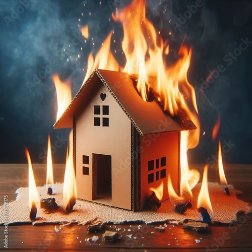 Maison en carton en feu