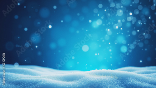 A blue Christmas background with snowflakes and bokeh lights, creating a festive and wintery atmosphere.. Banner, wallpaper, copy space.