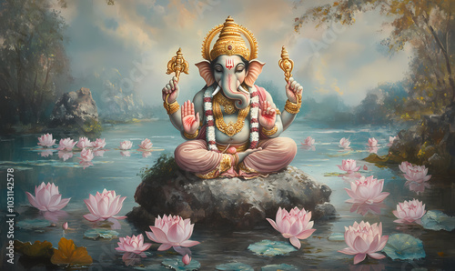 ganesha statue in the temple wallpaper ai generated art