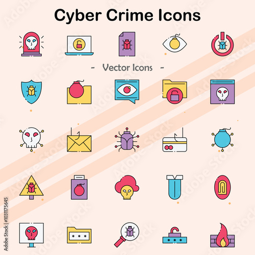 Icons showcasing various forms of cybercrime and illegal online activities.