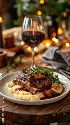 Gourmet braised short ribs with red wine and creamy polenta for elegant dining experiences