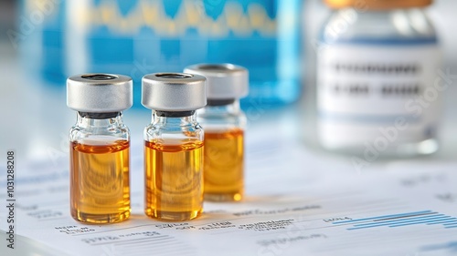 Visual of hormone vials and medical charts, representing clinical testing for hormonal imbalances