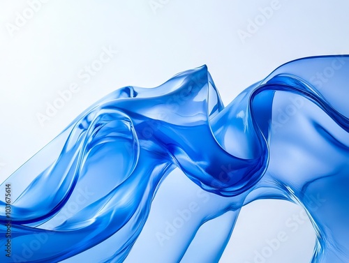 A blue liquid flowing in the air on a white background