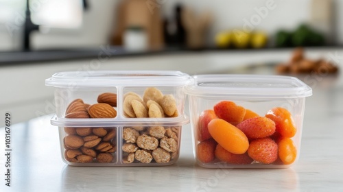 Healthy Snack Selection in Containers on Modern Kitchen Counter