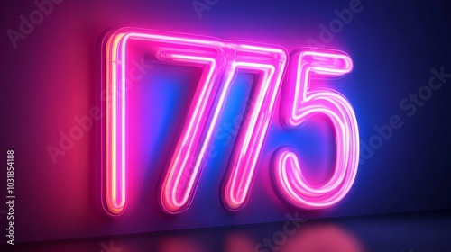 Number 1775 Neon Sign on a Dark Wall, Three Dimensional Rendering Illustration, Design Element