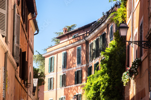 Architecture of Rome, Italy. Old buildings and streets on sunny summer day