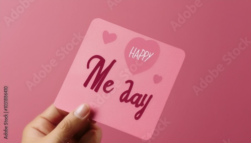 A card in oink with Happy Me Day