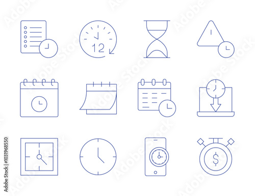 Time icons. Thin Line style, editable stroke. hours, calendar, clock, expired, limited time, sale time, hourglass, planning, smartphone, archive