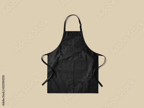 Blank black baker chef apron mockup for professional kitchen staff front view with adjustable ss