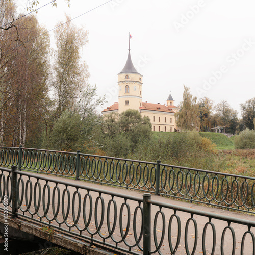 The BIP Fortress ("Marienthal") in Pavlovsk stands prominently, with a pedestrian bridge in the foreground, creating a scenic view.