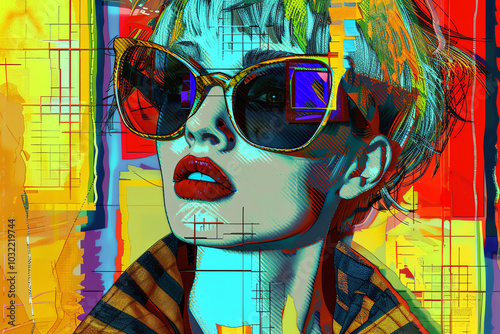 Bring a twist to Pop Art Fashion Trends through pixel art, showcasing a panoramic view with unexpected camera angles Use precise detailing and vivid colors to infuse a sense of playfulness and creativ