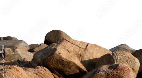 Rock Podium isolated, Stone stand Display product on white background,Stones Sea formation located part of the mountain,Group of Cliff Rock with natural rough texture surface with clipping path