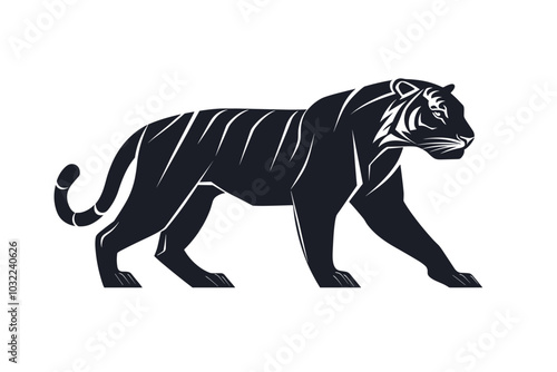 Walking Standing Tiger Silhouette for Logo Icon or Graphic Design Element. Vector Illustration