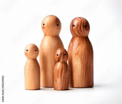 Biracial step-family depicted with peg dolls 