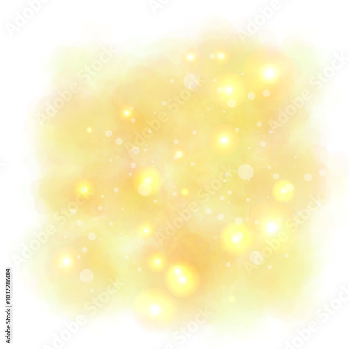 Magical yellow smoke effect glittering with stars with glowing particles vapor and brilliant stardust