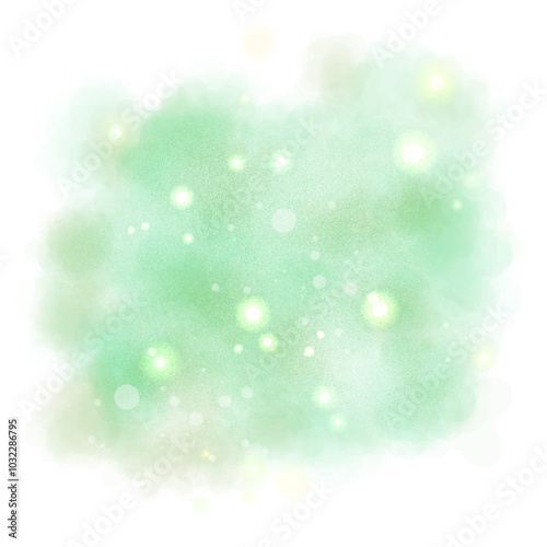 Magical green smoke effect glittering with stars with glowing particles vapor and brilliant stardust