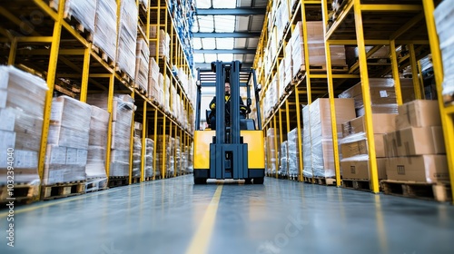 Forklift in a warehouse, white isolate background