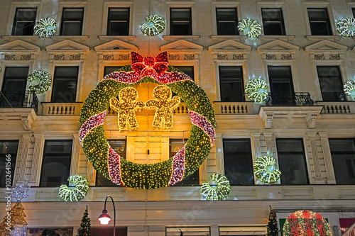 Christmas decoration and lights on building in Vienna,Austria