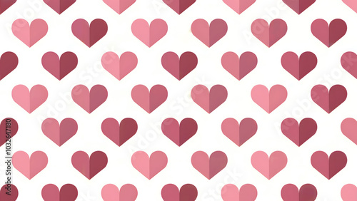 Symmetrical Pink Hearts in Dual-Toned Shades on a White Background – A Repeating Romantic Geometric Pattern