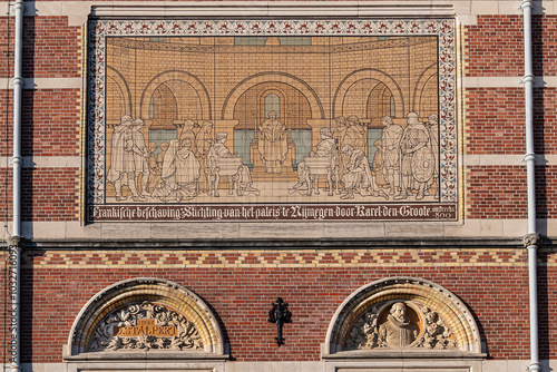 Side of the Rijksmuseum building (1885), seen from the Ruysdaelkade. Amsterdam Rijksmuseum holds many masterpiece paintings of Dutch and world art. Amsterdam, the Netherlands.