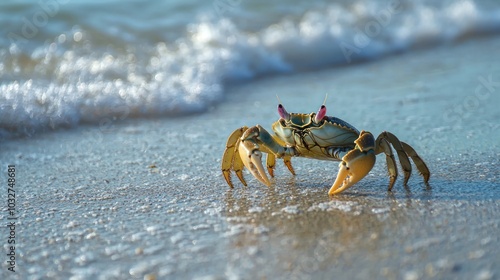 a crab scuttling across the beach, illustrating the unique behavior and adaptation of crustaceans