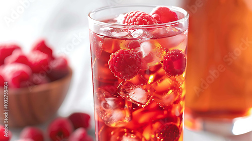 A refreshing glass of iced tea with raspberries is the perfect way to cool down on a hot summer day.