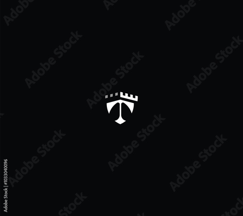 Letter T Shield castle lungs monogram with black background. 