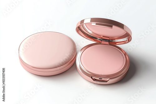 Elegant pink compact mirror on white isolate background, perfect for makeup and beauty enthusiasts.