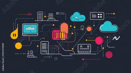 Abstract Data Flow Network Diagram Illustration