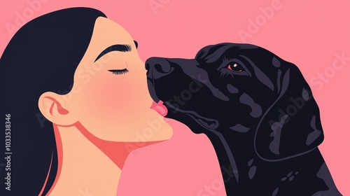 A cute and cozy moment where a woman holds her dog close and puckers her lips for a playful kiss.