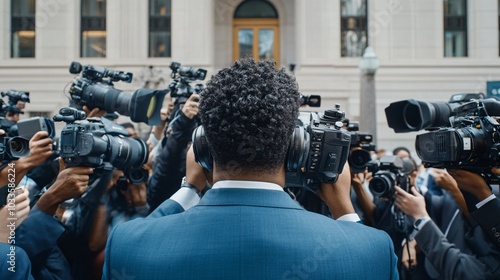 Reporters Gather Outside Courthouse for Coverage