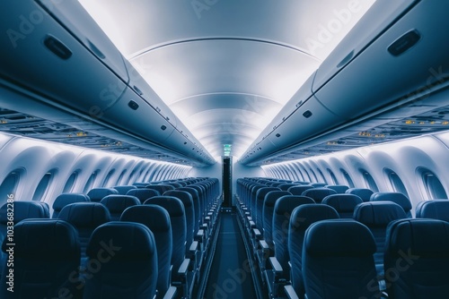 Interior of a modern passenger plane aircraft airplane interior.