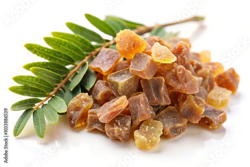 Dried edible acacia gum,isolated on white background