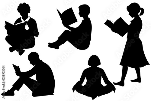 Silhouette of people reading.