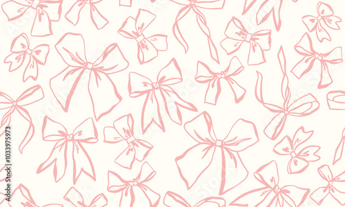 Seamless pattern with pink bows in coquette aesthetic