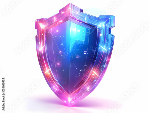 Flat Holographic Election Security Shield Concept - Close-Up of Glowing Shield Symbolizing Election Integrity, Rotating to Reveal Security Features, Simple Flat Vector Illustration on White Background