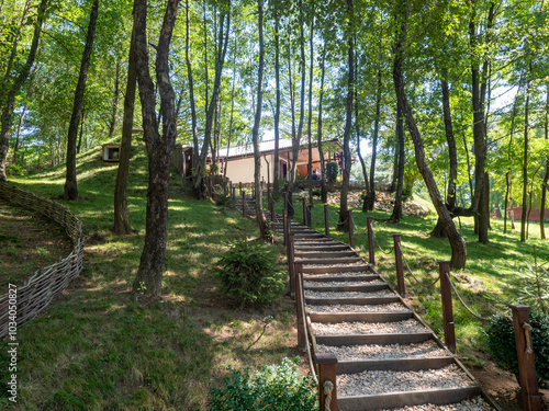 The courtyard of the Sinca Veche rupestral church, Romania