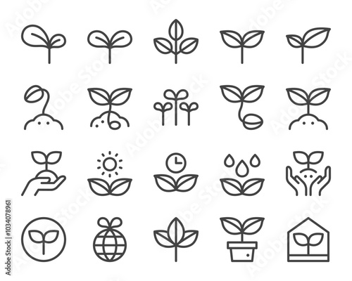 plant line icon set