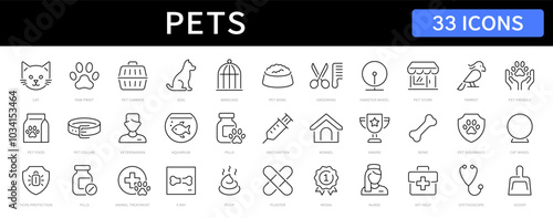 Pet and Veterinary thin line icons set. Pets editable stroke icon. Vector