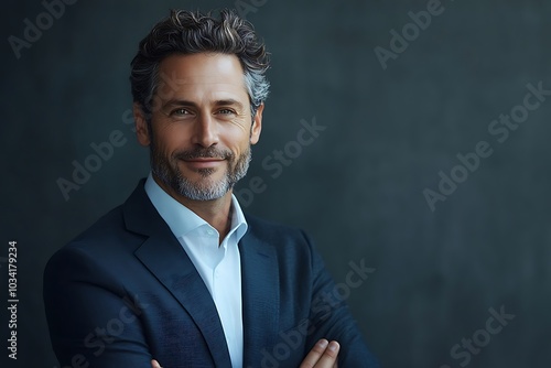 Confident Businessman with Gray Hair and Blue Suit