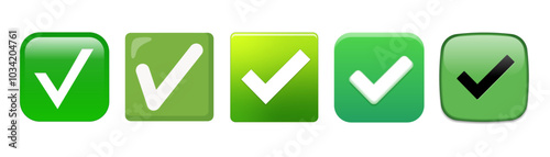 Set of green approval checkmarks symbols